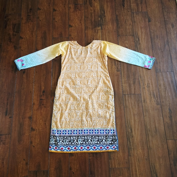 Printed Embroidered Top Kameez Dupatta Long Scarf 100% Cotton Causal Wear Dress - Picture 2 of 8